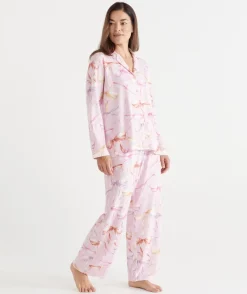Sussan Pyjama Sets>Brushed Bow Print Novelty Pyjama Set