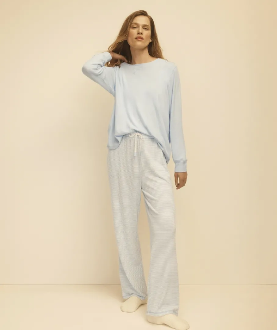 Sussan Pyjama Bottoms>Brushed Wide Leg Stripe Pyjama Pant - Blue