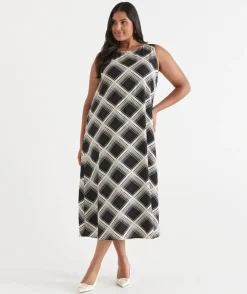 Sussan Dresses>Check Print Column Dress