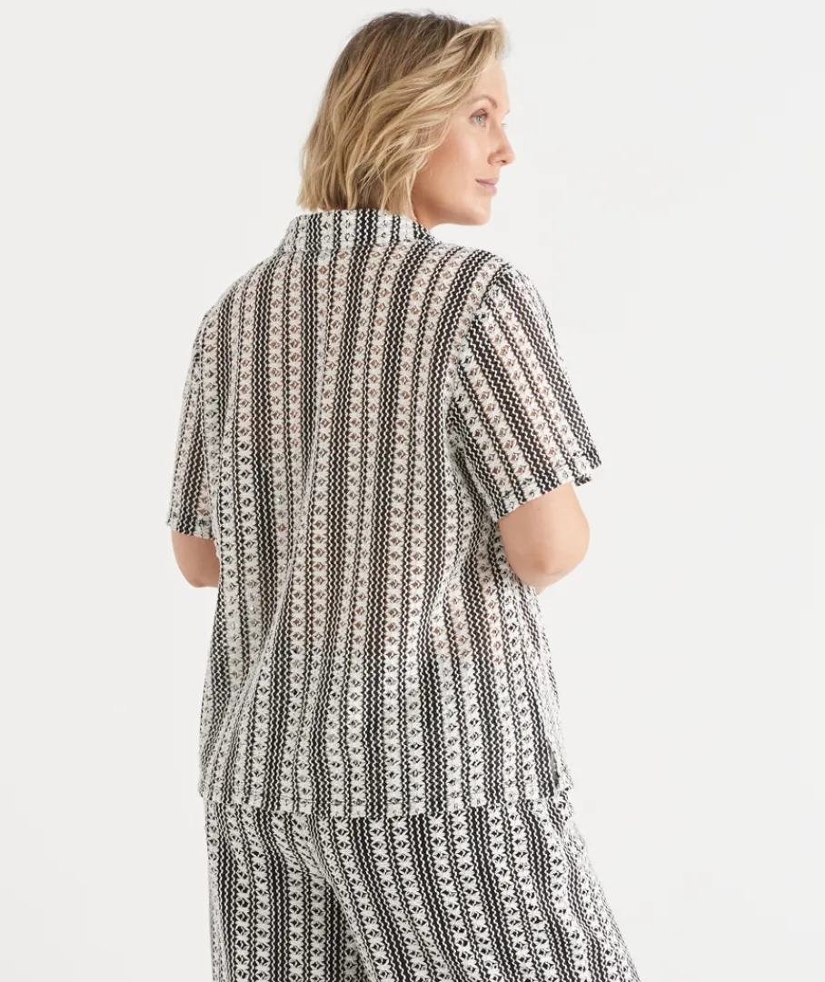Sussan Tops|T-Shirts>Crochet Short Sleeve Polo Top