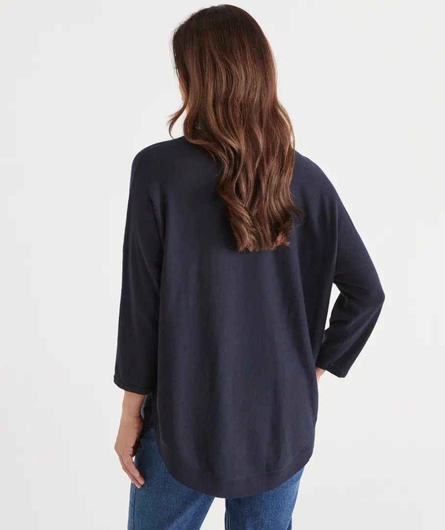 Sussan Knitwear|Tops>Curved Hem V Neck Jumper