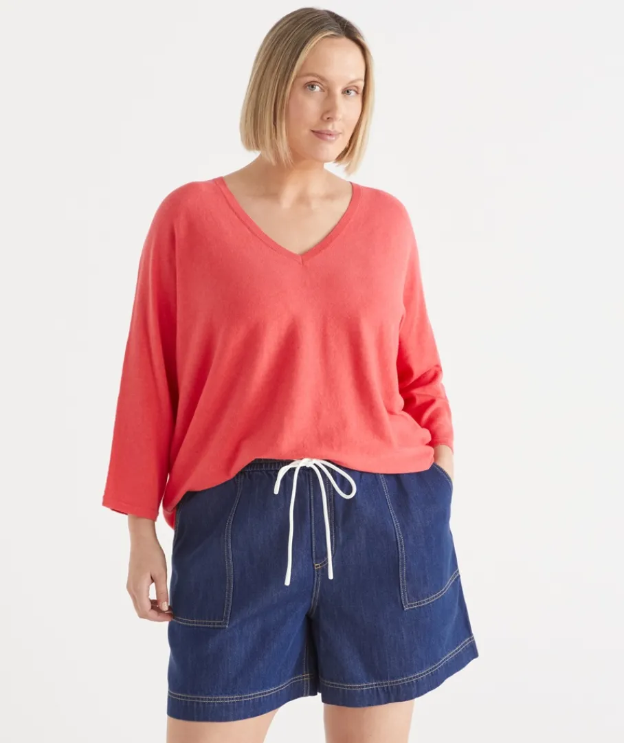 Sussan Knitwear|Tops>Curved Hem V Neck Jumper