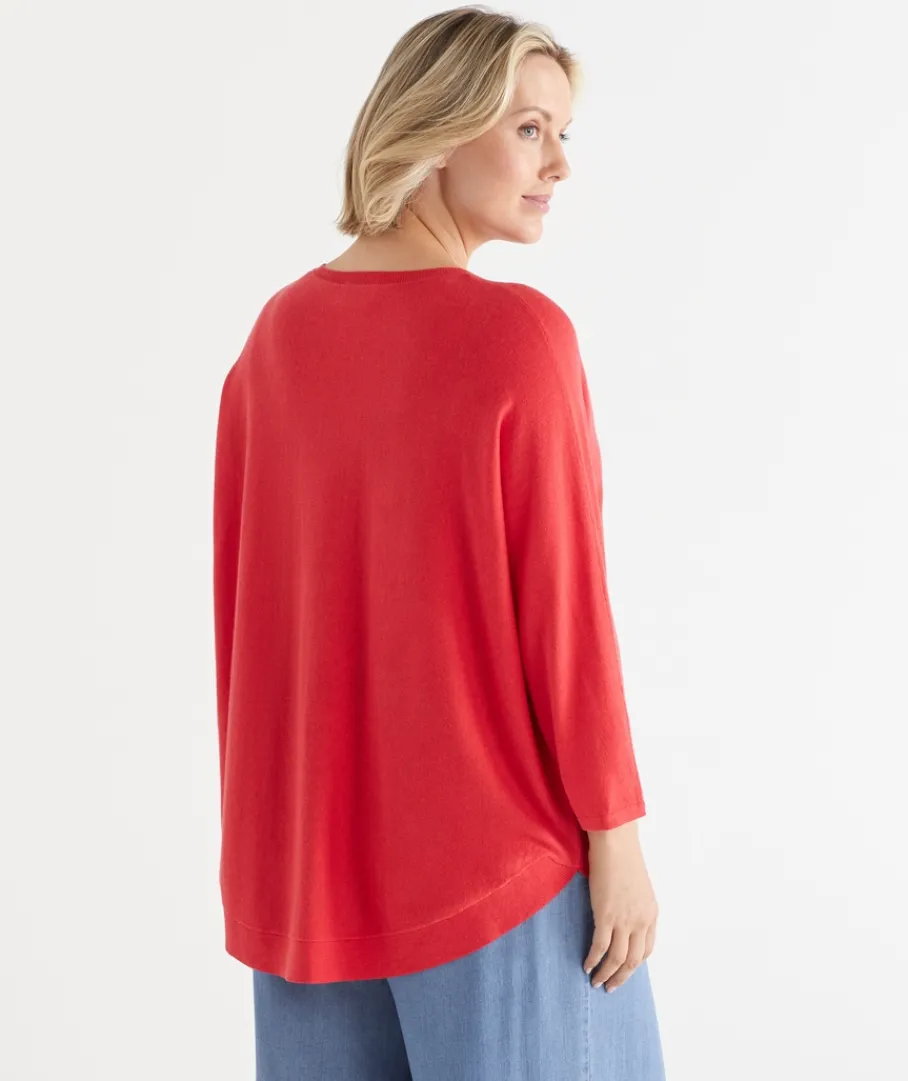 Sussan Knitwear|Tops>Curved Hem V Neck Jumper