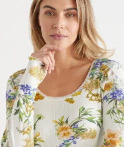 Sussan Nighties>Floral Field Long Sleeve Pointelle Nightie