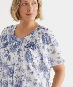 Sussan Dressing Gowns>Floral Toile Short Sleeve Housecoat Robe