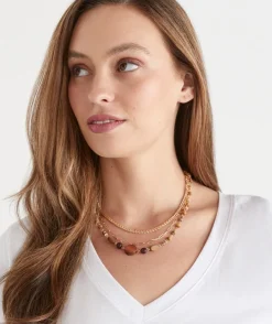 Sussan Jewellery>Gold Layered Wooden Beaded Necklace
