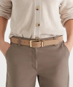 Sussan Belts>Gold Square Buckle Suede Leather Belt -