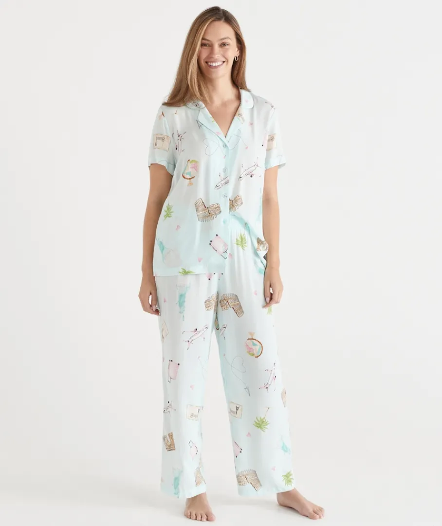 Sussan Pyjama Sets>Jetsetter Travel Short Sleeve Novelty Pyjama Set