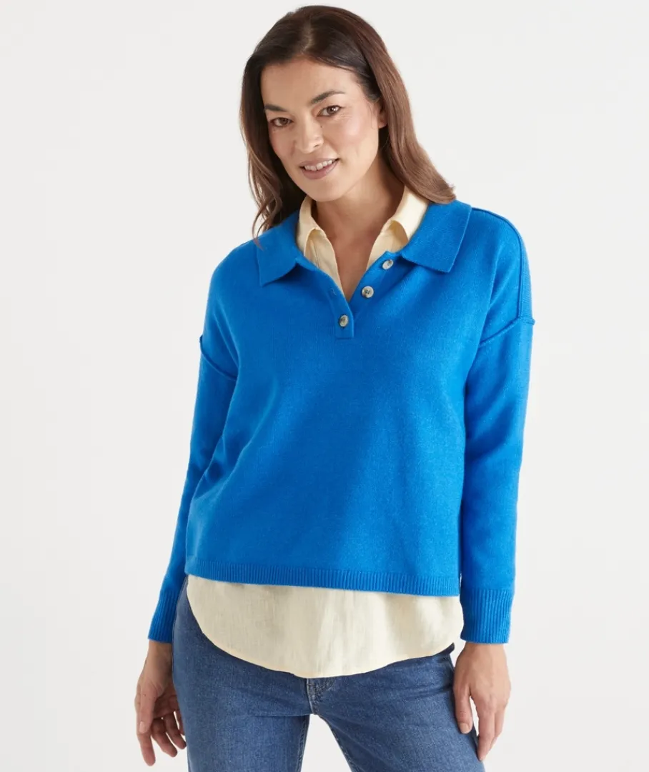 Sussan Tops|Knitwear>Knit Rugby Polo Jumper -