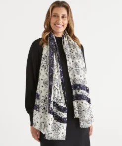 Sussan Knit Accessories|Scarves>Linear Paisley Print Scarf