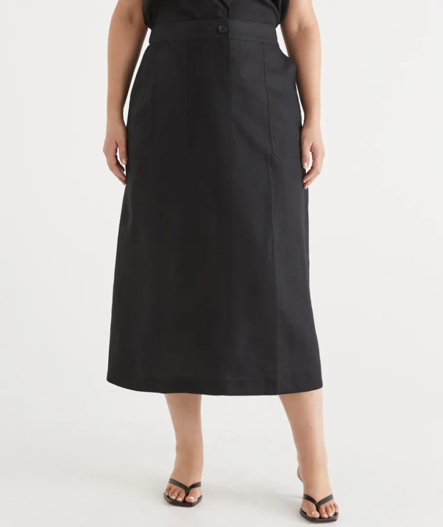 Sussan Skirts>Linen Column Midi Skirt
