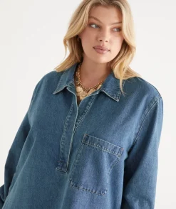 Sussan Tops|Shirts & Blouses>Long Sleeve Denim Popover Shirt