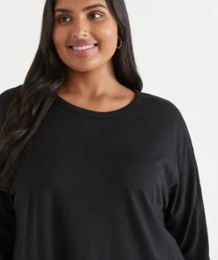 Sussan Tops|T-Shirts>Long Sleeve Longline Tee