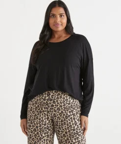 Sussan Tops|T-Shirts>Long Sleeve Pleat Back Tee