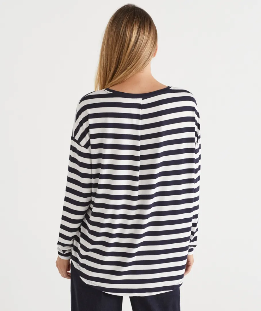 Sussan Tops>Long Sleeve Stripe Pleat Back Top -