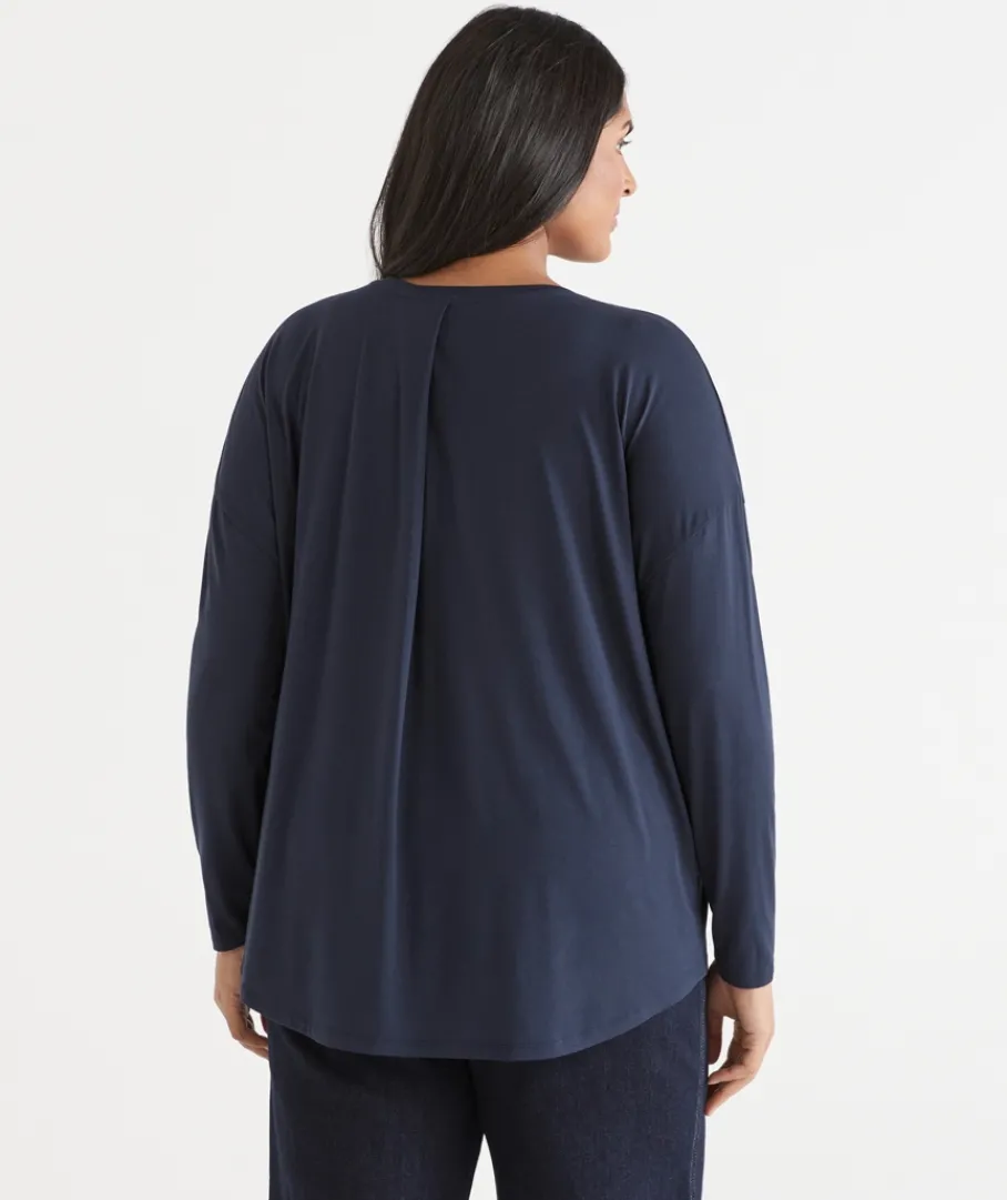 Sussan Tops|T-Shirts>Long Sleeve V Neck Pleat Back Tee