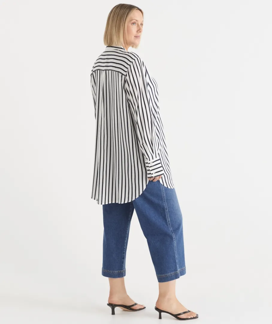 Sussan Tops|Shirts & Blouses>Longline Curved Hem Stripe Shirt