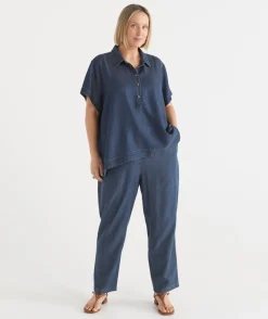 Sussan Shirts & Blouses|Tops>Lyocell Collared Short Sleeve Shirt