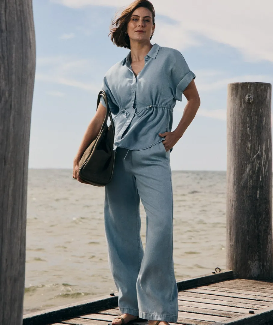 Sussan Tops|Matching Sets>Lyocell Tie Waist Short Sleeve Shirt
