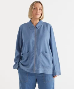 Sussan Jackets & Coats|Jackets>Lyocell Zip Front Collared Jacket