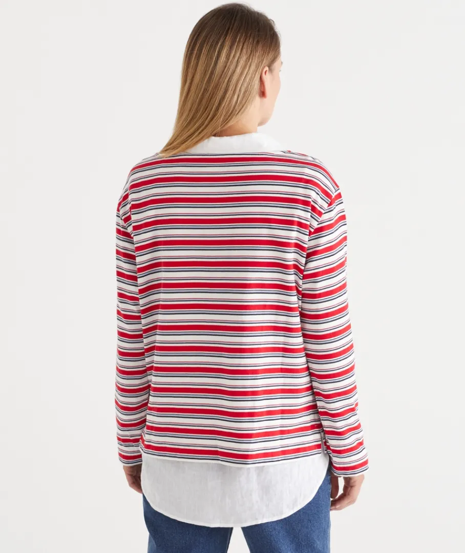 Sussan Tops>Multi Stripe Long Sleeve Top - Red