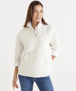 Sussan Tops|Loungewear>Padded Diamond Quarter-Zip Jumper - Cream