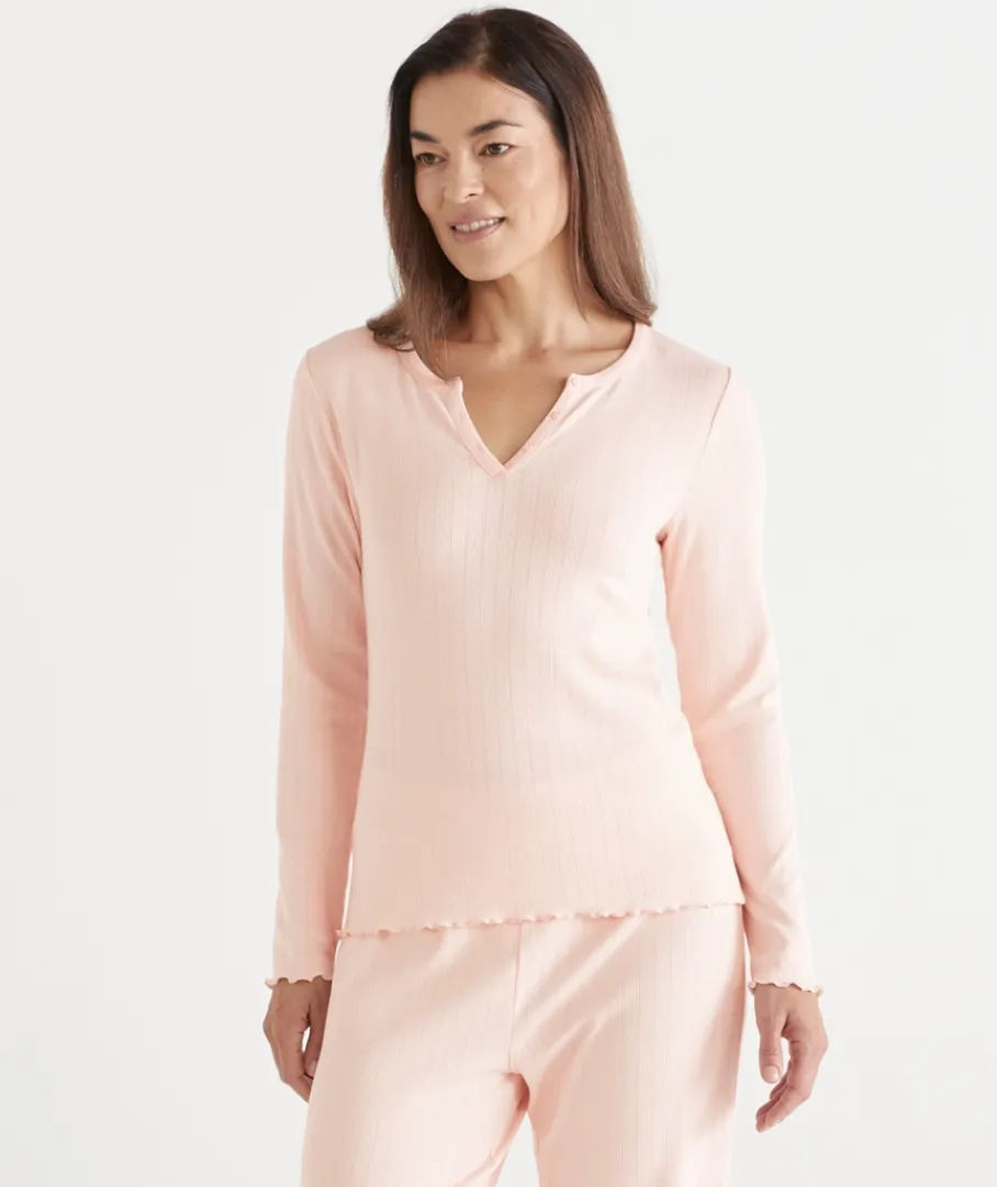 Women Sussan Women's Pyjama Tops>Pointelle Long Sleeve Pyjama Top