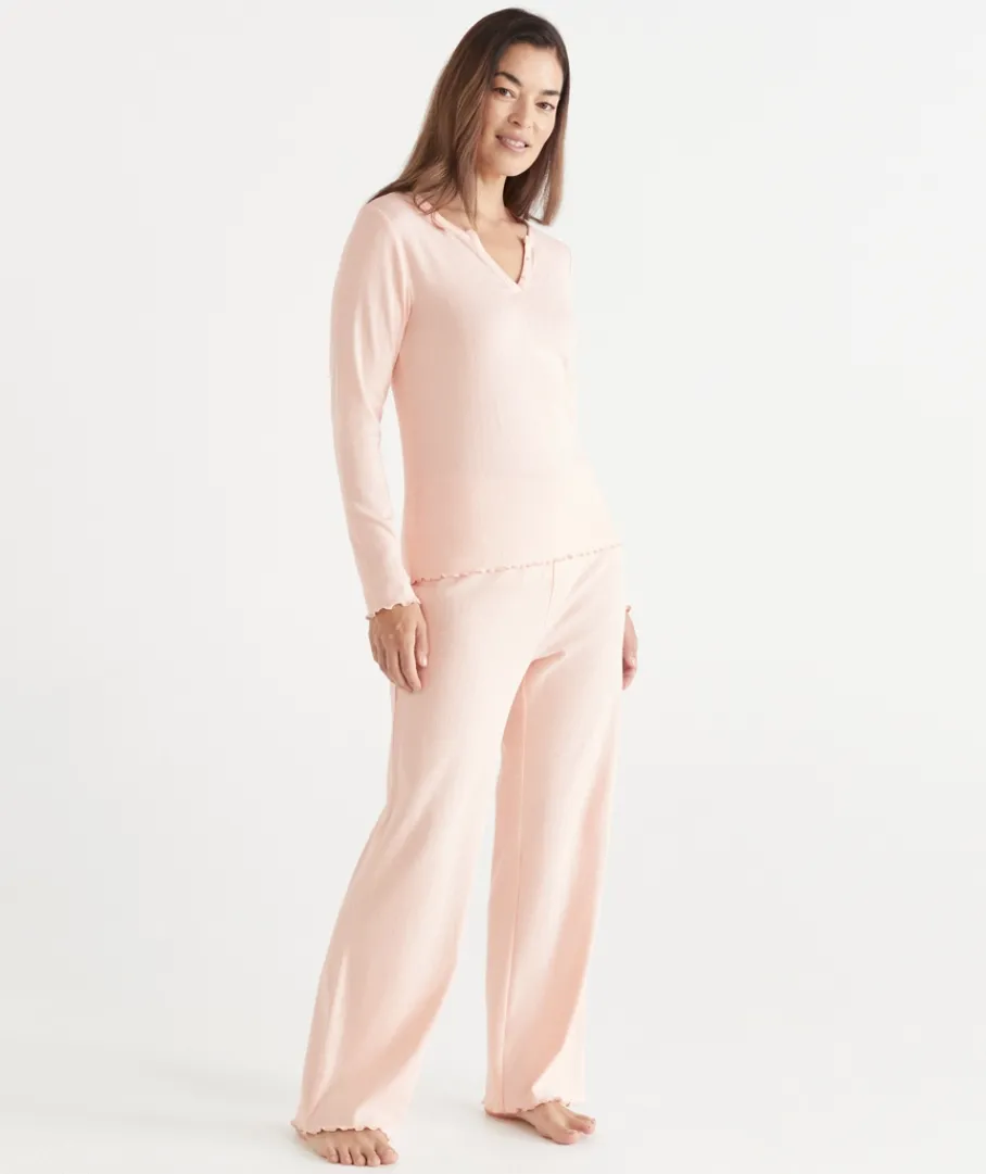 Women Sussan Women's Pyjama Tops>Pointelle Long Sleeve Pyjama Top