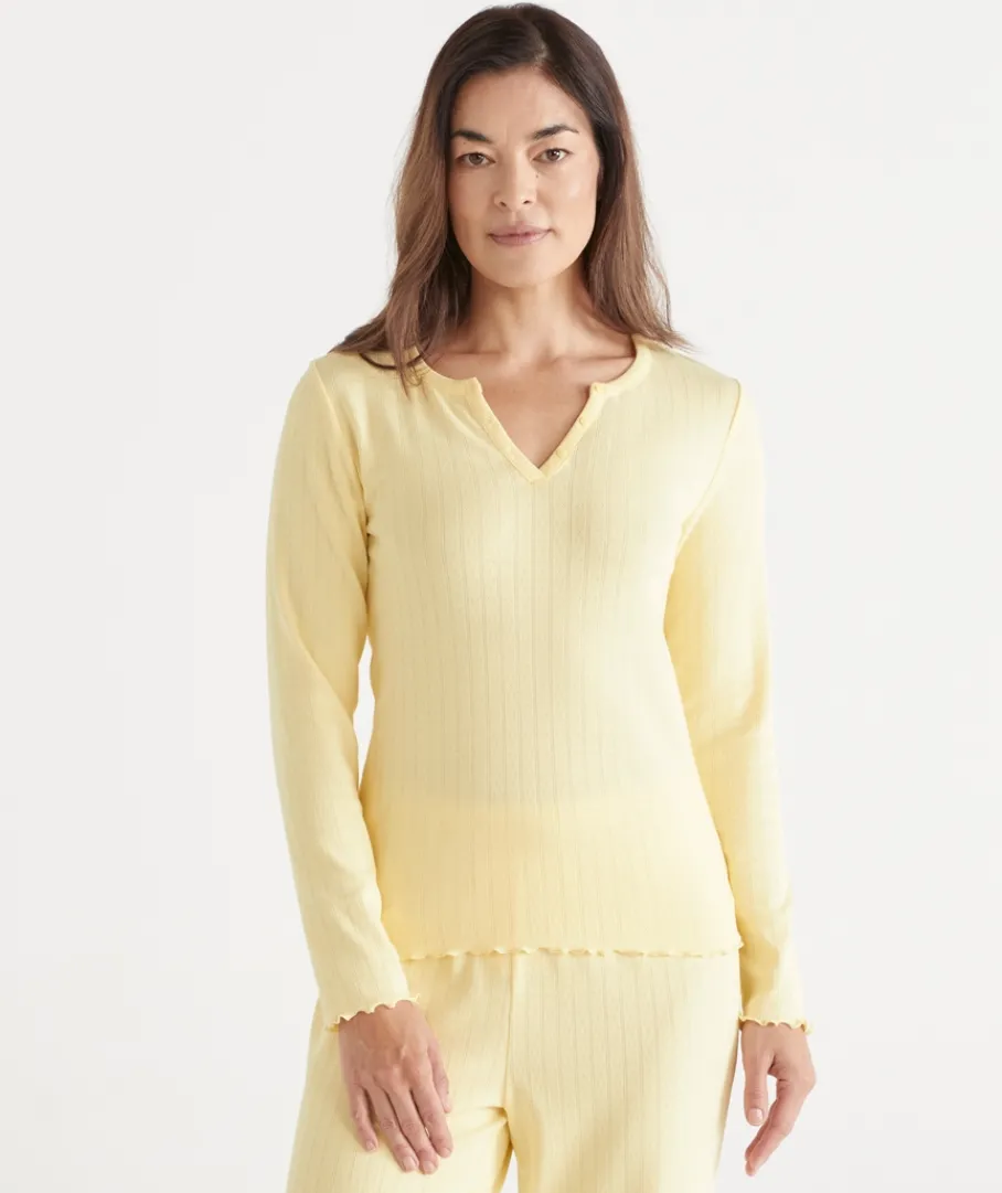 Women Sussan Women's Pyjama Tops>Pointelle Long Sleeve Pyjama Top