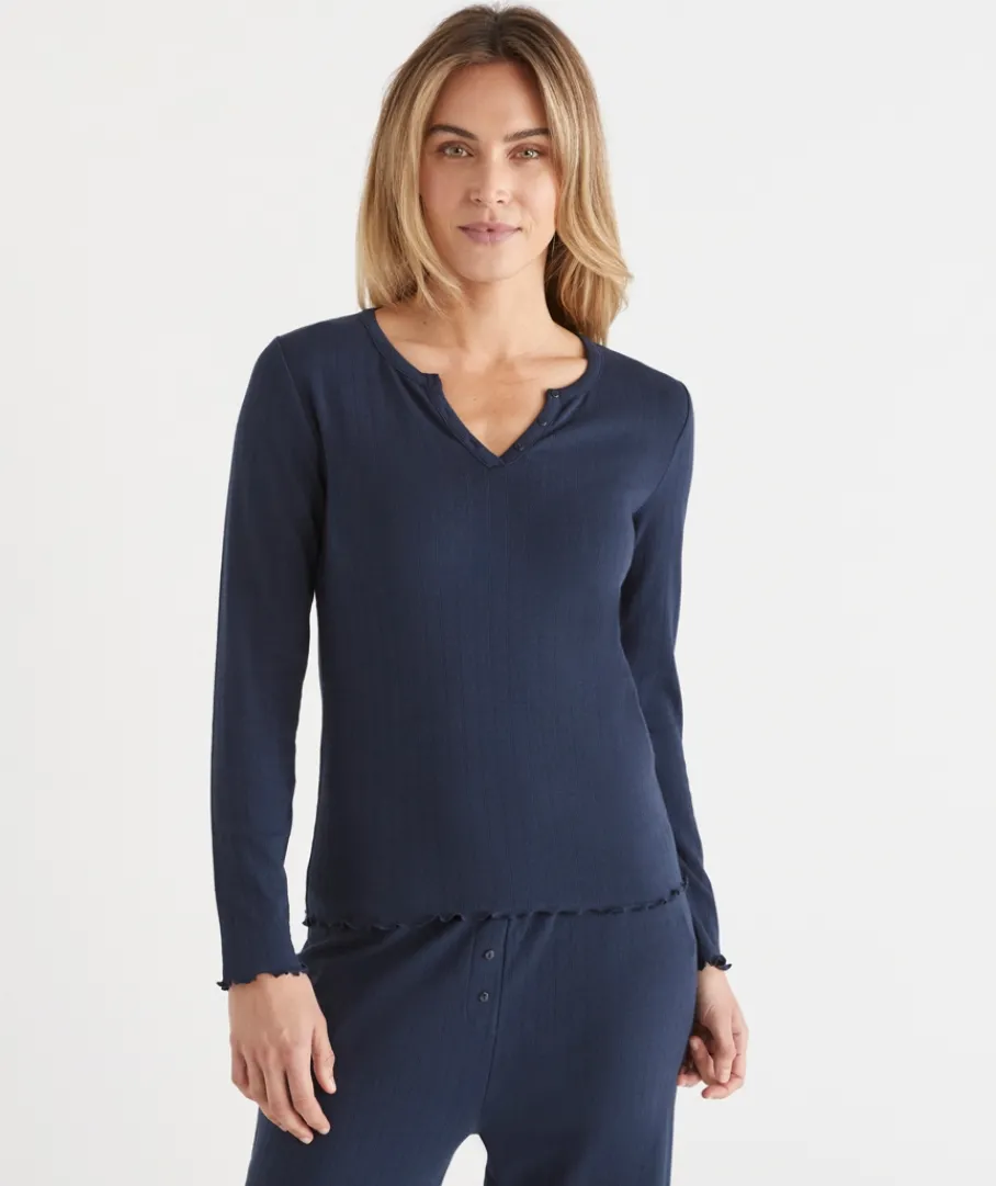 Women Sussan Women's Pyjama Tops>Pointelle Long Sleeve Pyjama Top