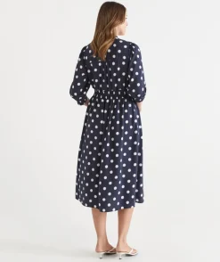 Sussan Dresses>Polka Dot Shirred Waist Dress