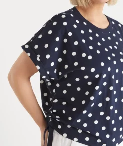 Sussan Tops|T-Shirts>Polka Dot Short Sleeve Ruched Side Top