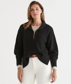 Sussan Tops|Loungewear>Quarter Zip Longline Jumper -
