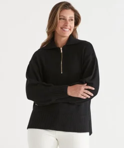 Sussan Tops|Loungewear>Quarter Zip Longline Jumper -