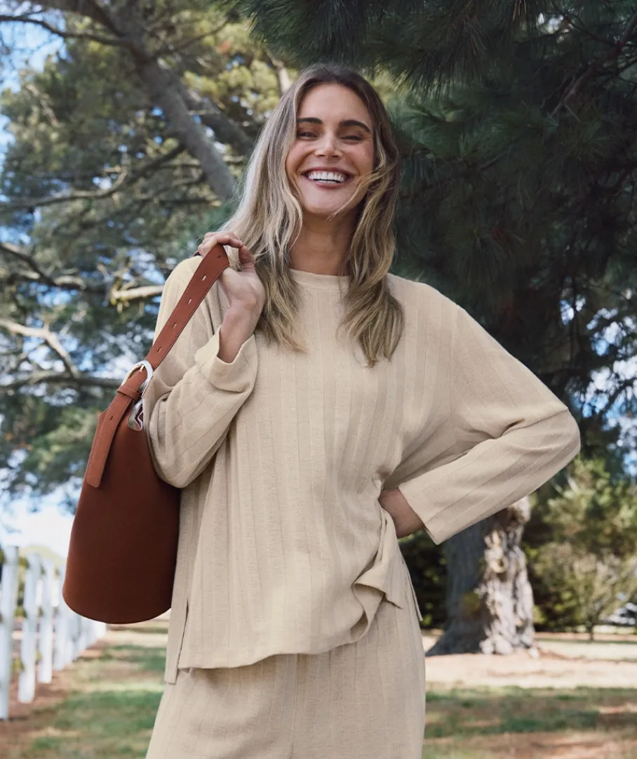 Sussan Tops|Loungewear>Self-Stripe Long Sleeve Knit Top