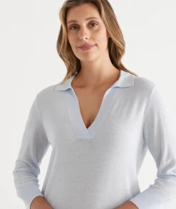 Sussan Tops|Knitwear>Sequin Knit Polo Top