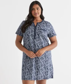 Sussan Nighties|Everyday Icons>Short Sleeve Paisley Placket Nightie