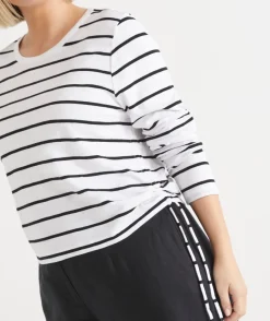 Sussan Tops|T-Shirts>Slub Stripe Long Sleeve Ruched Top