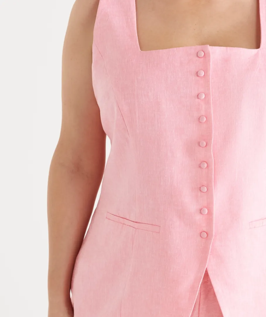 Sussan Tops|Matching Sets>Square Neck Button Up Vest - Pink