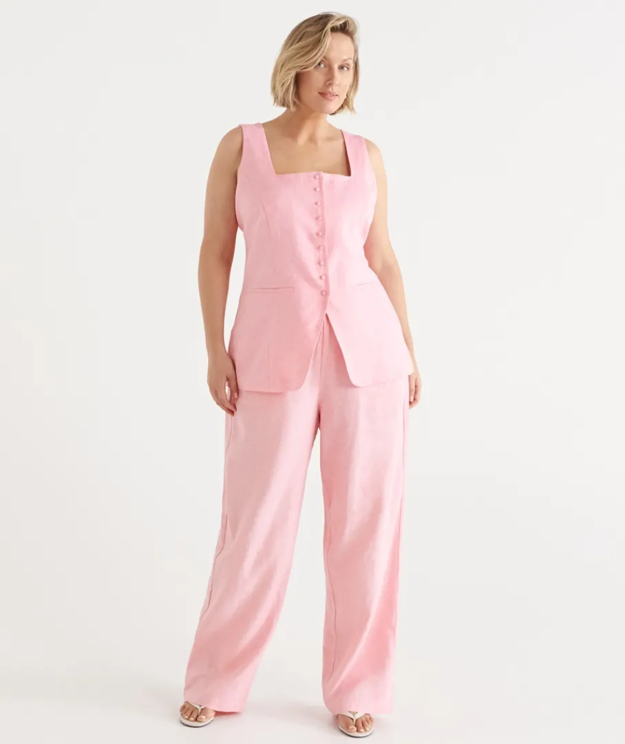 Sussan Tops|Matching Sets>Square Neck Button Up Vest - Pink