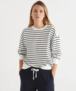 Sussan Tops|Loungewear>Stripe Button Shoulder Jumper -