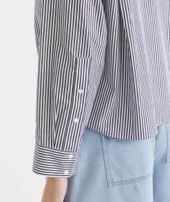 Sussan Tops|Shirts & Blouses>Stripe Long Sleeve Crop Shirt