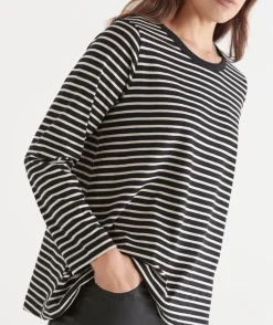 Sussan Tops|T-Shirts>Stripe Swing Long Sleeve Top -