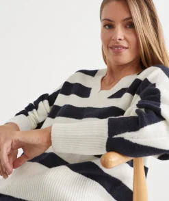 Sussan Tops|Knitwear>Stripe V Neck Jumper -