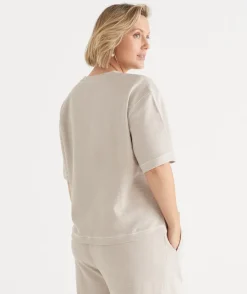 Sussan Tops|T-Shirts>Textured Contrast Stitch Short Sleeve Top
