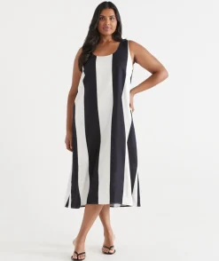 Sussan Dresses>Wide Stripe Column Midi Dress