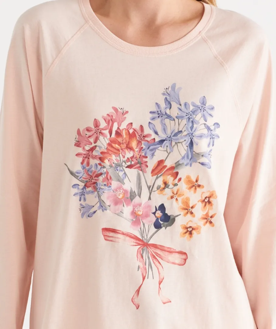 Women Sussan Women's Pyjama Tops>Winter Bloom Floral Long Sleeve Pyjama Top - Pink